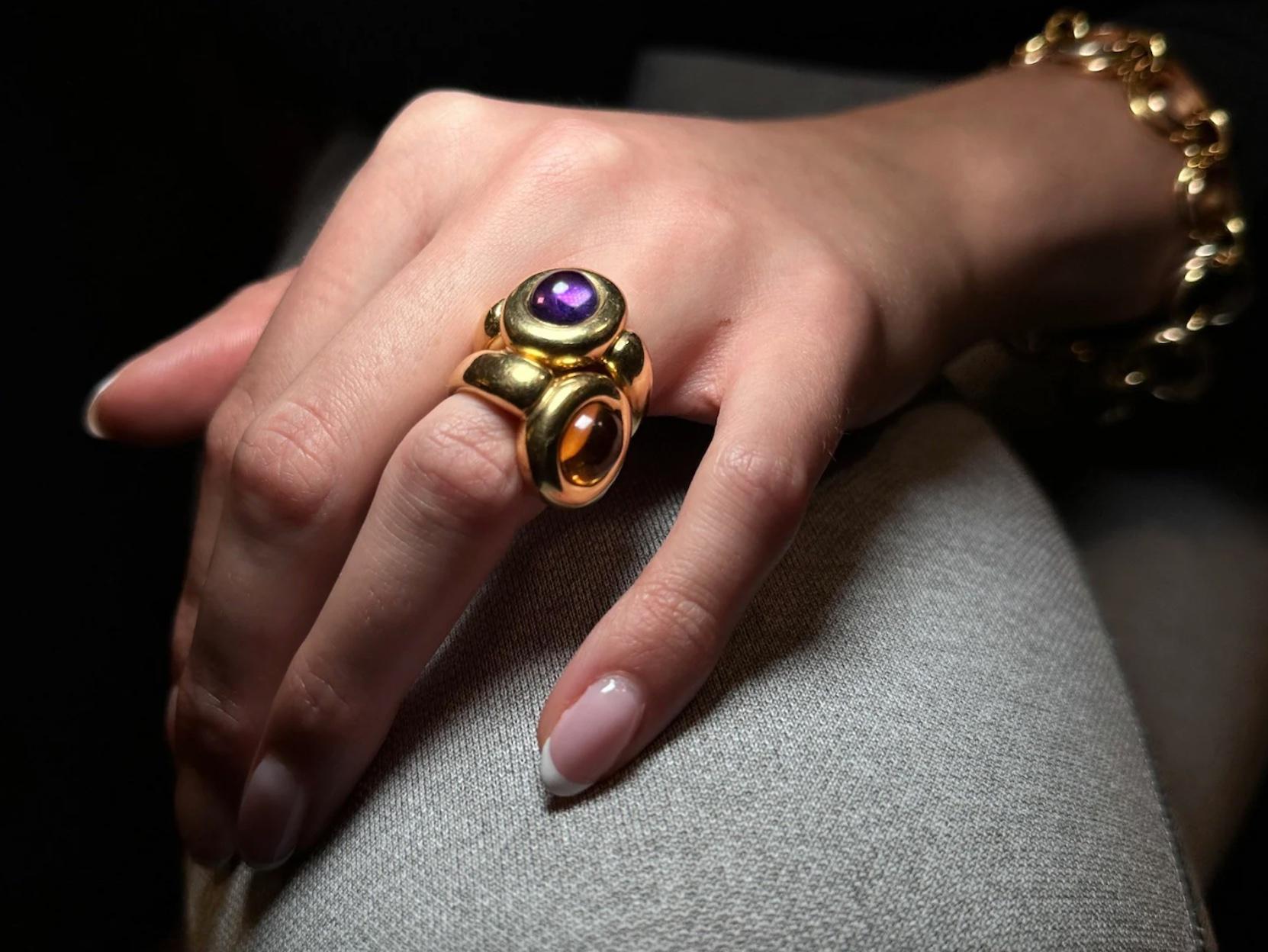 Cabochon Amethyst Gold Ring For Sale
