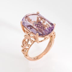 Amethyst Grape Ring Estate 14k Rose Gold Sz 6.5 Diamond Fine Cocktail Jewelry