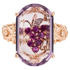Amethyst Grape Ring Estate 14k Rose Gold Sz 6.5 Diamond Fine Cocktail Jewelry