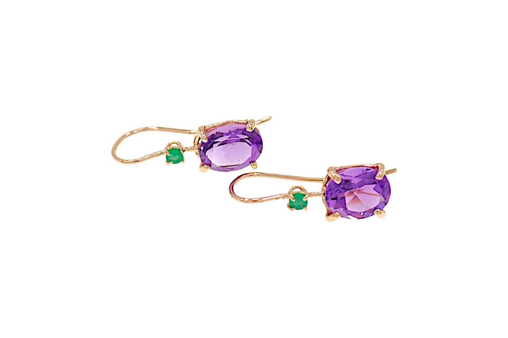 Ohrringe aus Roségold mit Amethyst und grünen Smaragden von Botta Gioielli (Brillantschliff)