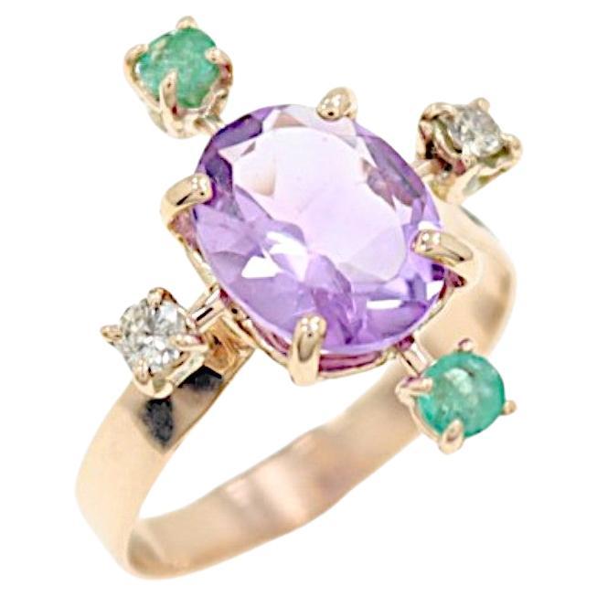 Amatista Esmeraldas verdes Diamantes blancos Anillo de oro rosa Botta gioielli