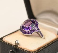 Amethyst Halo Statement Ring. 5.20ct Cushion Cut Halo Platinum Cocktail Ring