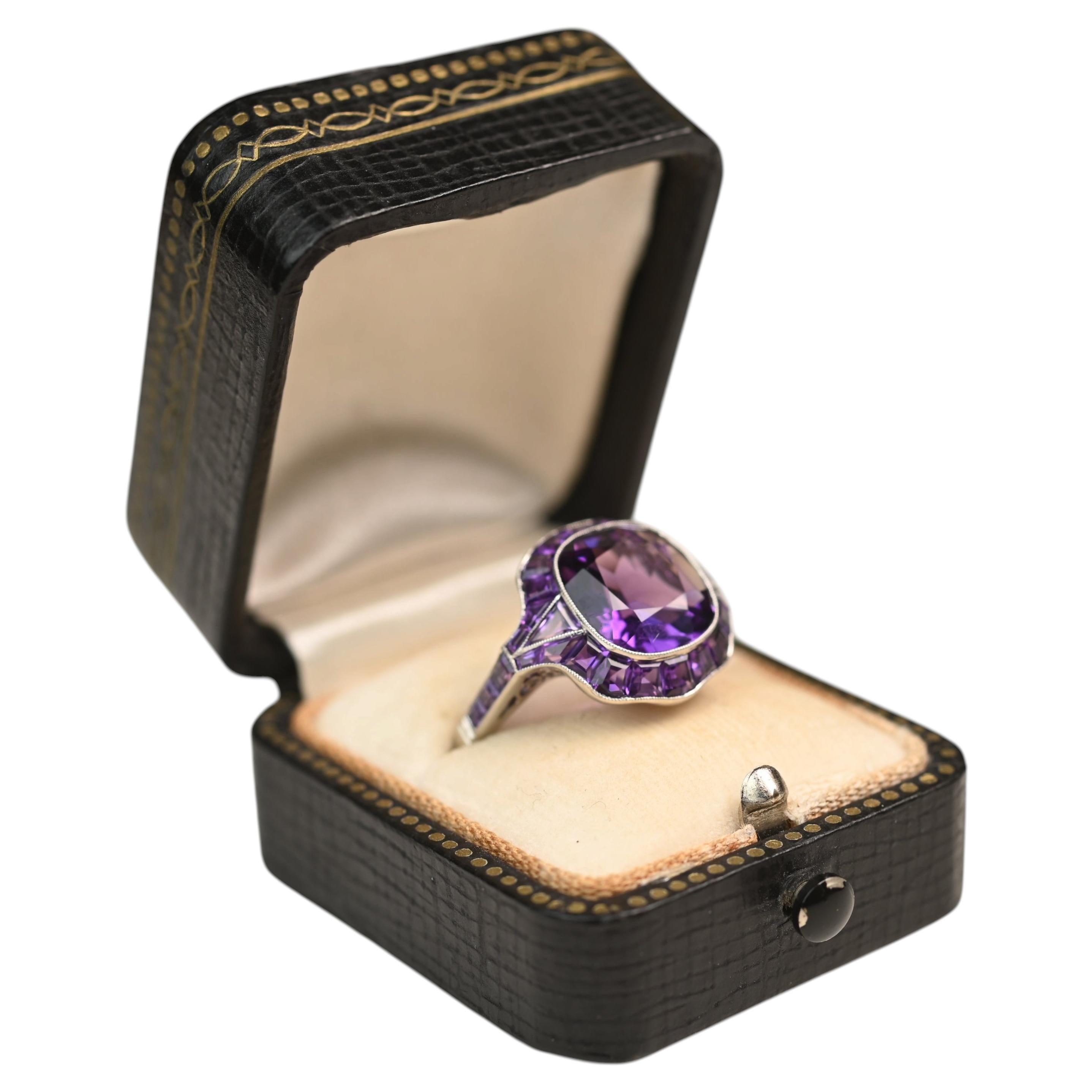 Amethyst Halo Statement Ring. 5.20ct Cushion Cut Halo Platinum Cocktail Ring