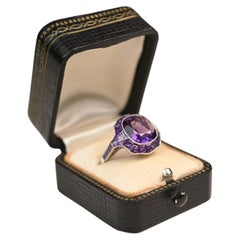 Amethyst Halo Statement Ring. 5.20ct Cushion Cut Halo Platinum Cocktail Ring