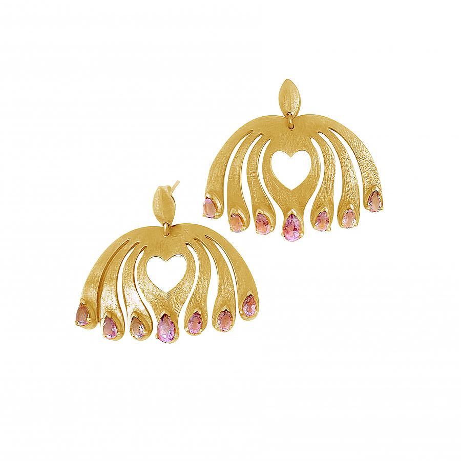 Women's Twin Elegance Amethyst Heart Center Hanging Post Earrings For Sale