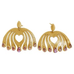 Twin Elegance Amethyst Heart Center Hanging Post Earrings