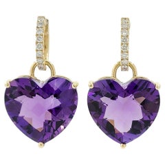 Amethyst Heart Dangle Earrings in 14 Karat Yellow Gold