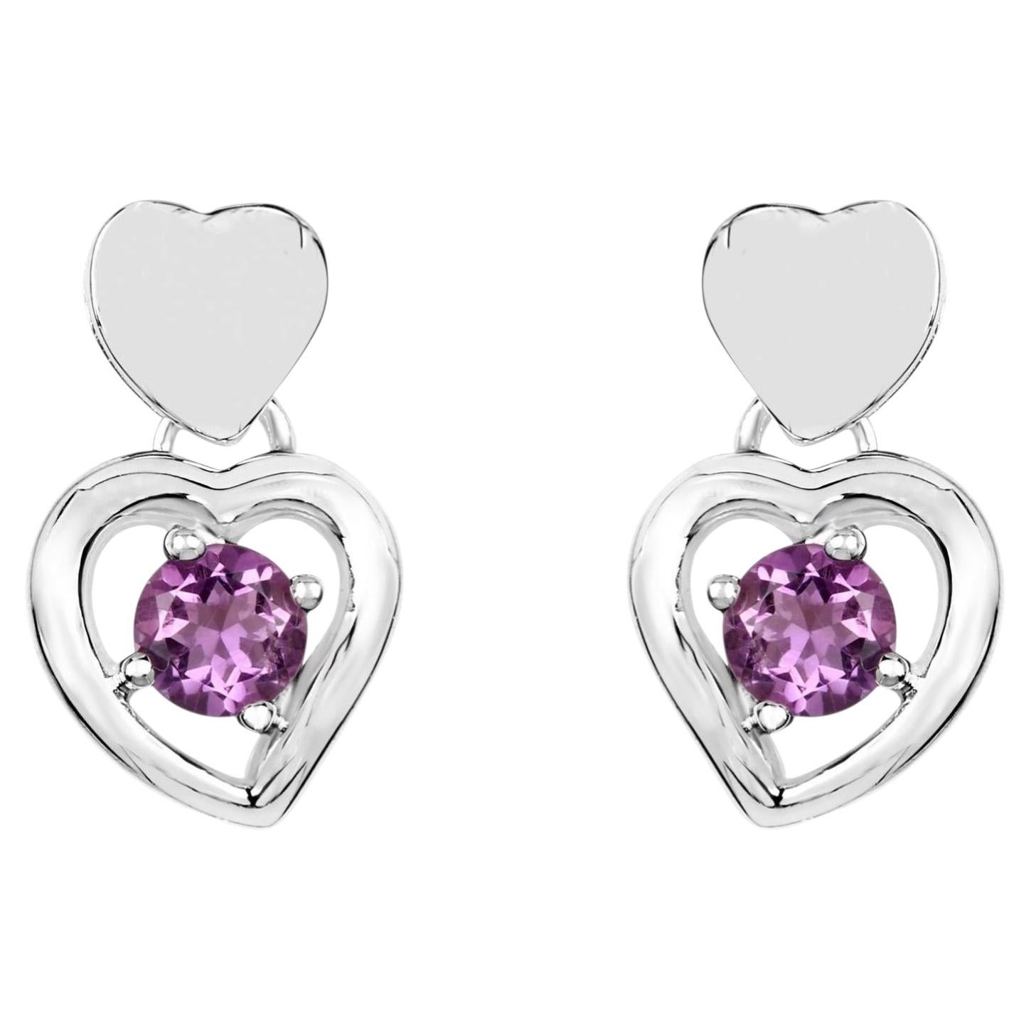 Amethyst Heart Earrings 1.44 Carats Sterling Silver For Sale