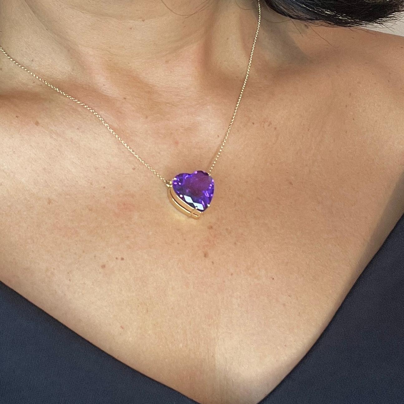 Cuore Collana con cuore di ametista  - Oro giallo massiccio 18 carati in vendita