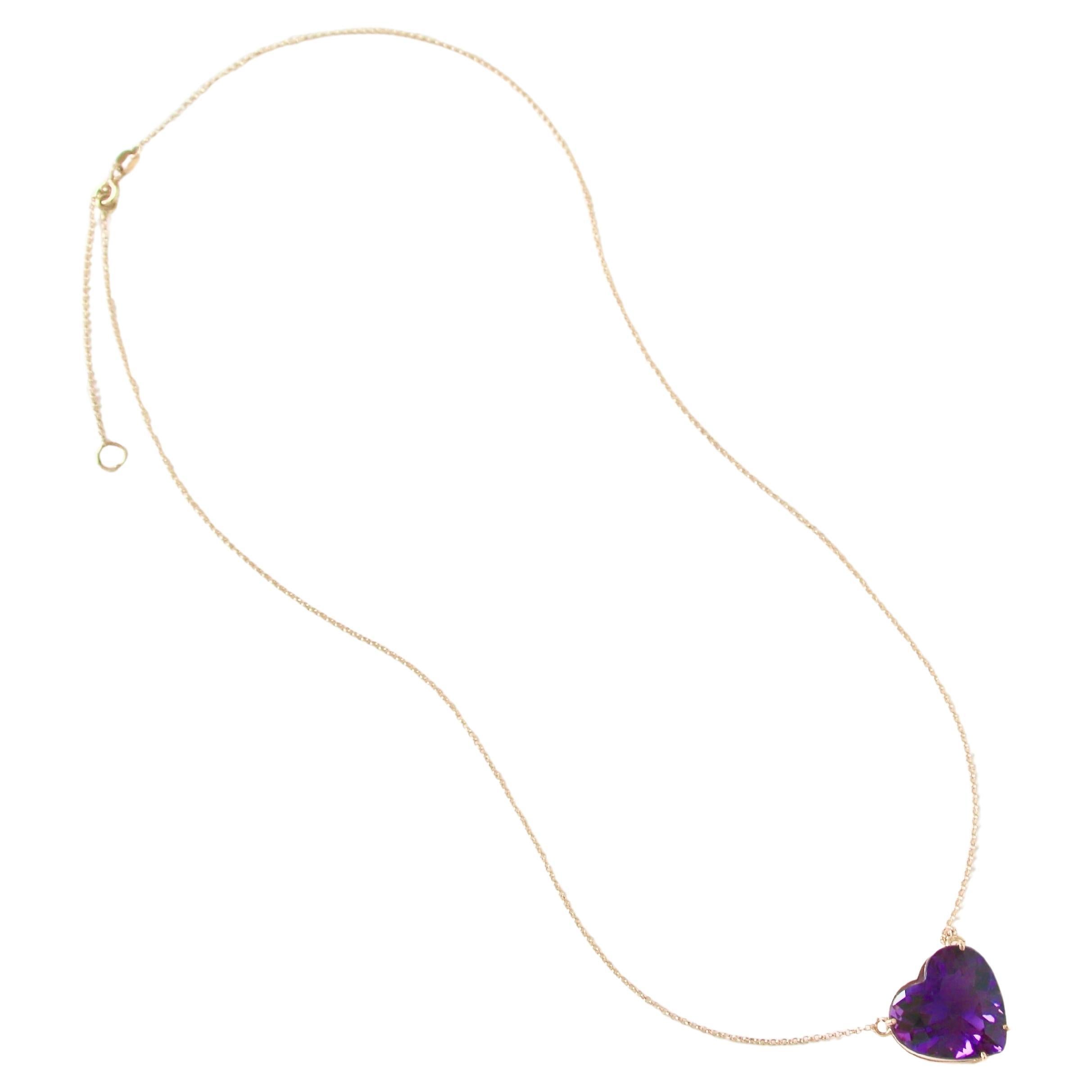 Amethyst Heart Necklace - 18K Yellow Gold 