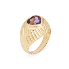 Amethyst Heart Ring Vintage 18k Yellow Gold Sz 6.25 Wide Band Fine Jewelry