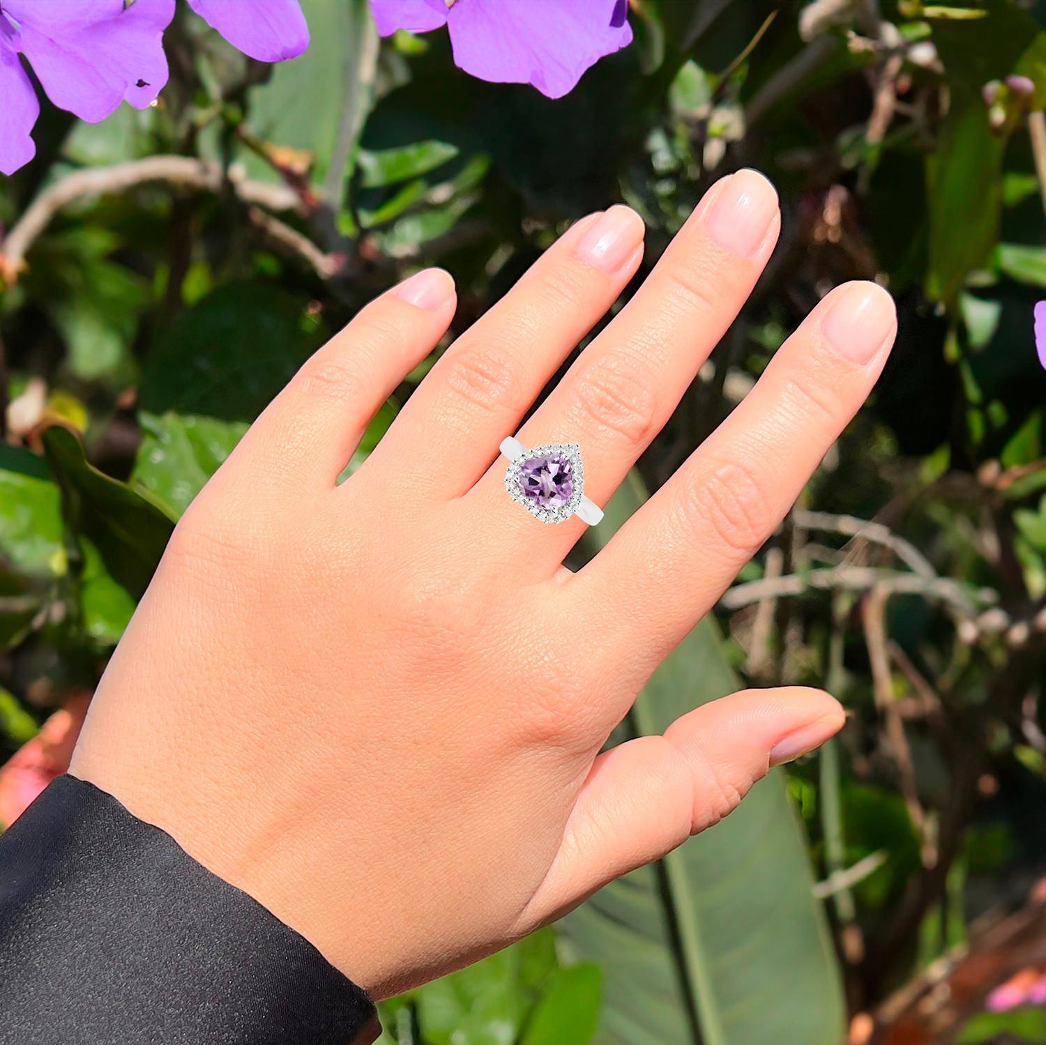 Contemporary Amethyst Heart Ring with White Topaz 3.52 Carats Sterling Silver For Sale