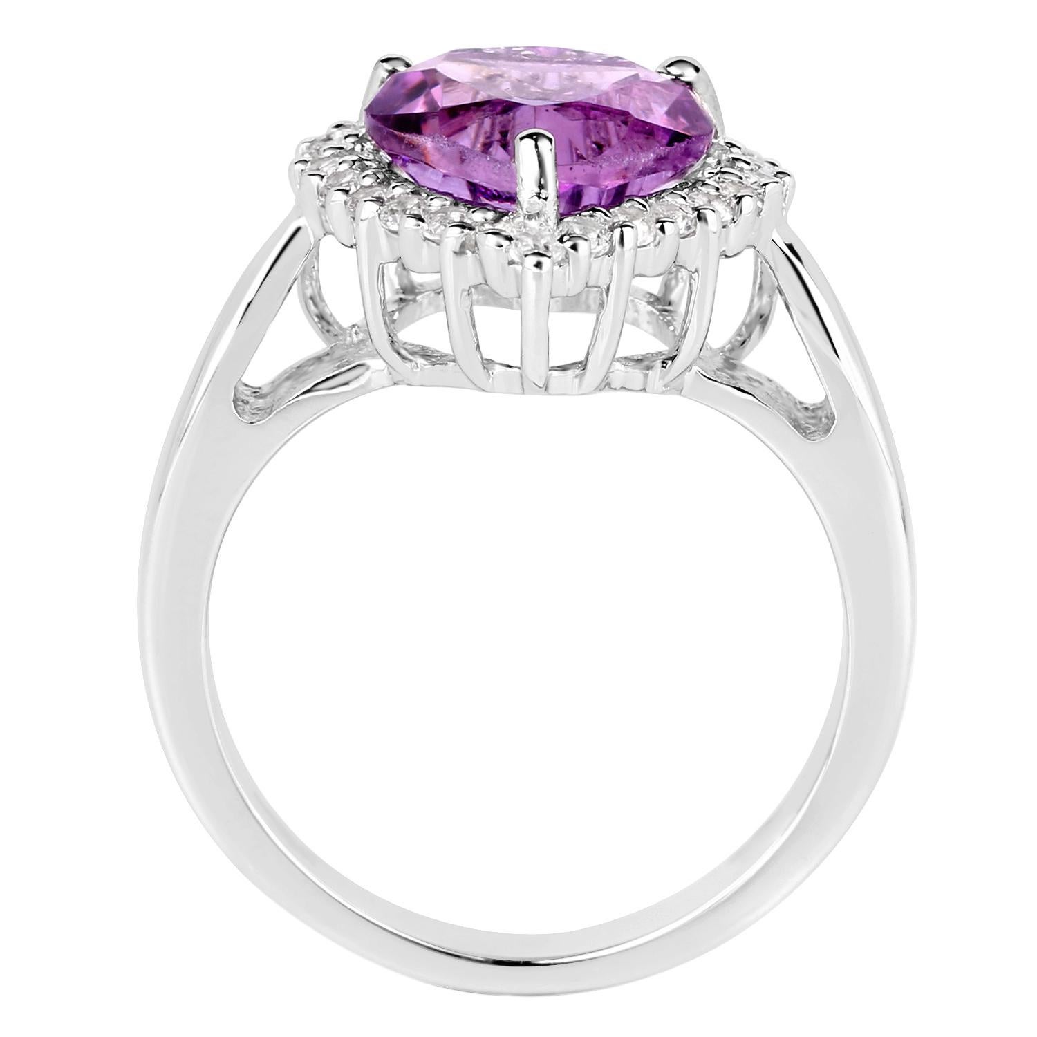 Amethyst Heart Ring with White Topaz 3.52 Carats Sterling Silver In Excellent Condition For Sale In Aliso Viejo, CA