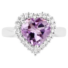 Amethyst Heart Ring with White Topaz 3.52 Carats Sterling Silver