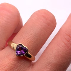 Amethyst Heart Solitaire Engagement Ring Yellow Gold