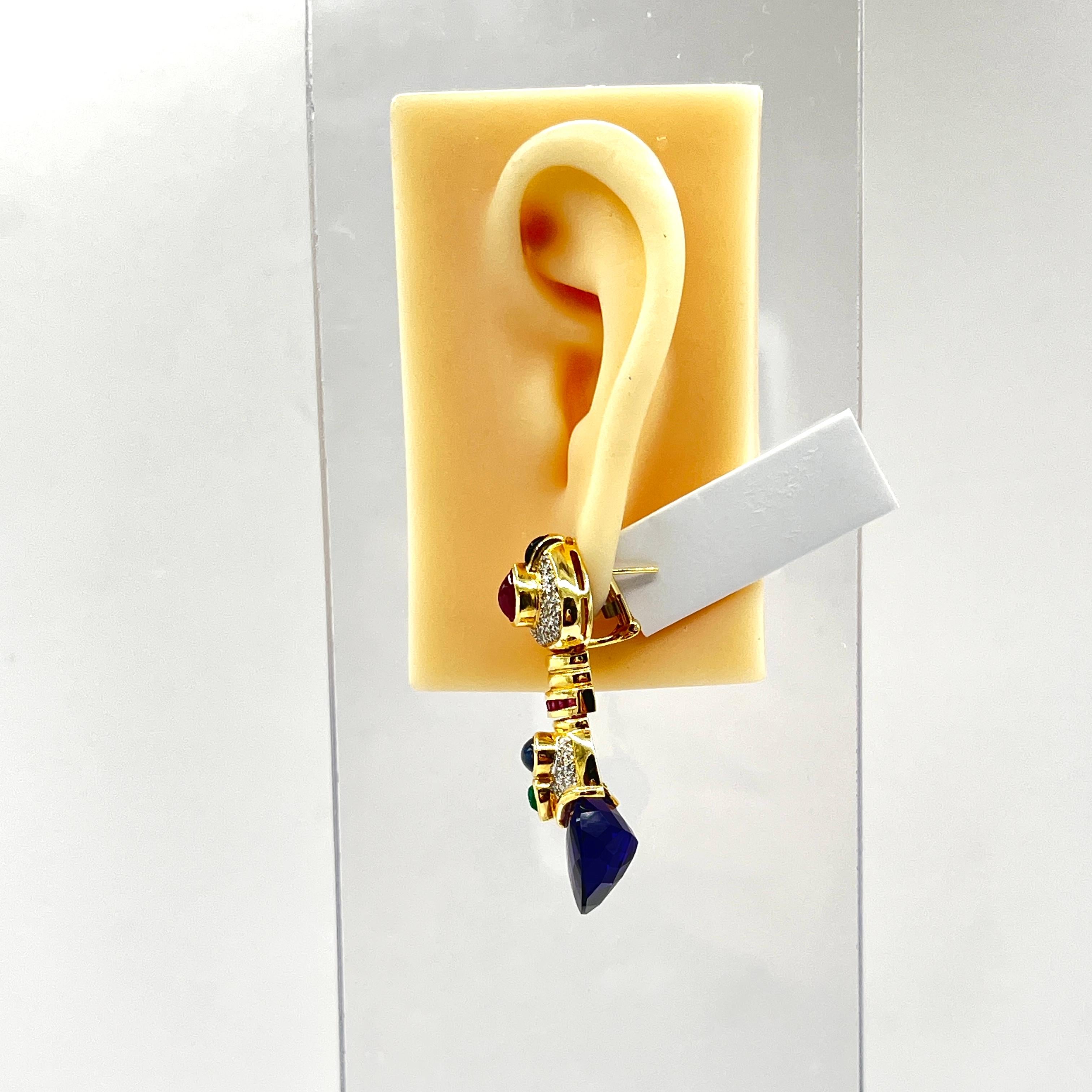Pendientes Corazón de Amatista con Cabujón de Zafiro, Esmeralda y Rubí en Oro de 18K en Nuevo estado para la venta en Los Angeles, CA