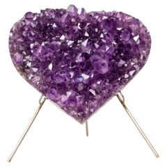 Amethyst Heart with Sparkly Deep Purple Amethyst Druzy on Stand
