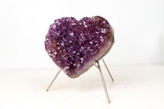 Amethyst Heart with Sparkly Purple Amethyst Druzy on Stand
