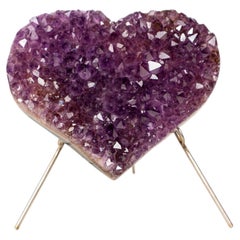 Amethyst Heart with Sparkly Purple Amethyst Druzy on Stand