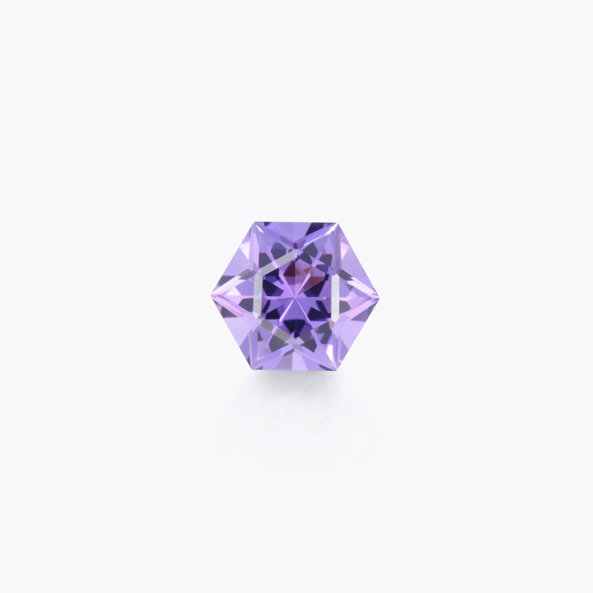 Unique 9.10 carat hexagon Amethyst gem offered loose to a lady or gentleman. The cutting pattern of this special Amethyst showcases a Star of David.
Returns are accepted and paid by us within 7 days of delivery.
We offer supreme custom jewelry work