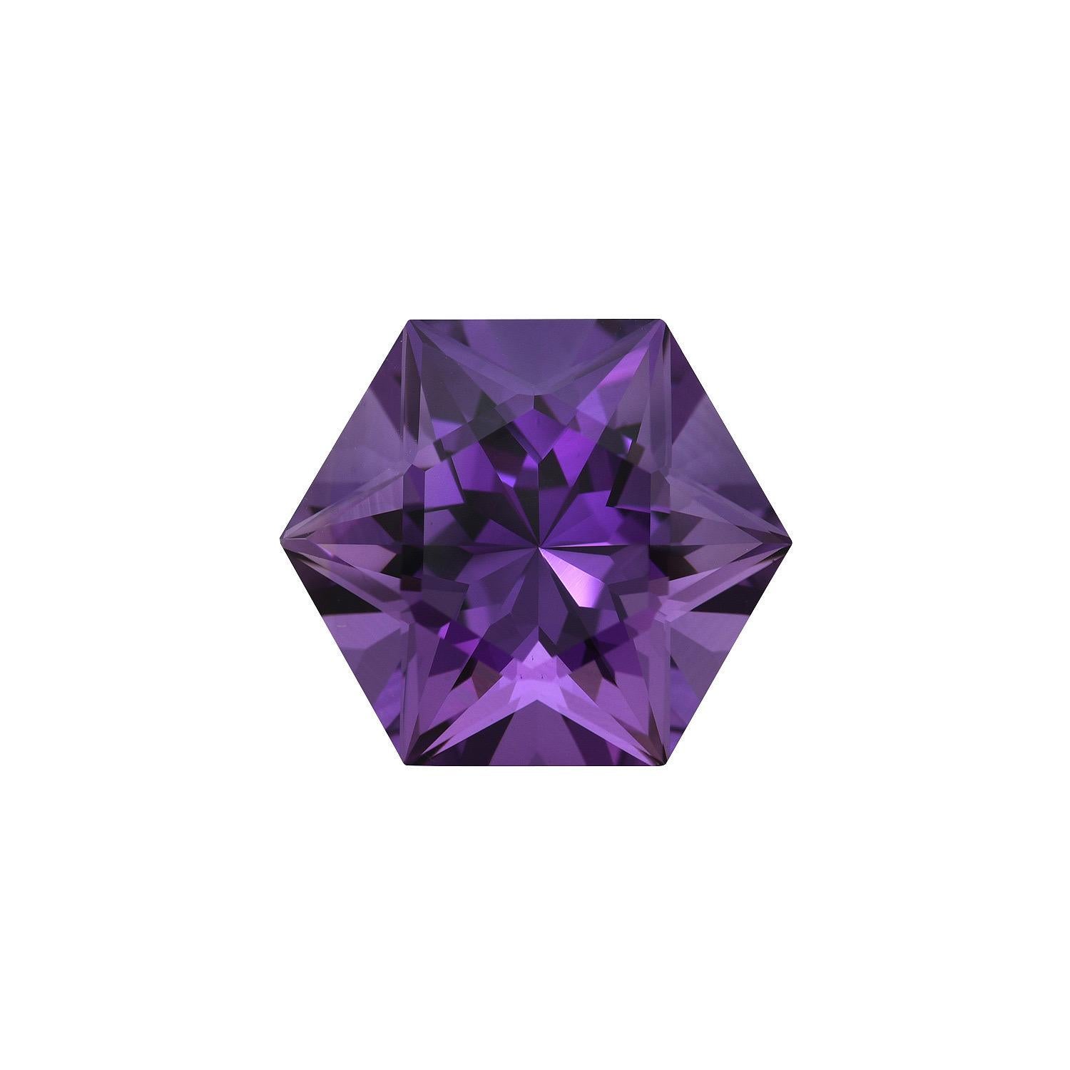 Unique 12.13 carat hexagon Amethyst gem offered loose to a special lady or gentleman. The cutting pattern of this special Amethyst showcases a Star of David.
Returns are accepted and paid by us within 7 days of delivery.
We offer supreme custom