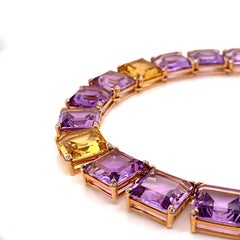 Sunita Nahata Amethyst and Honey Quartz Necklace in 18KRG with Diamonds