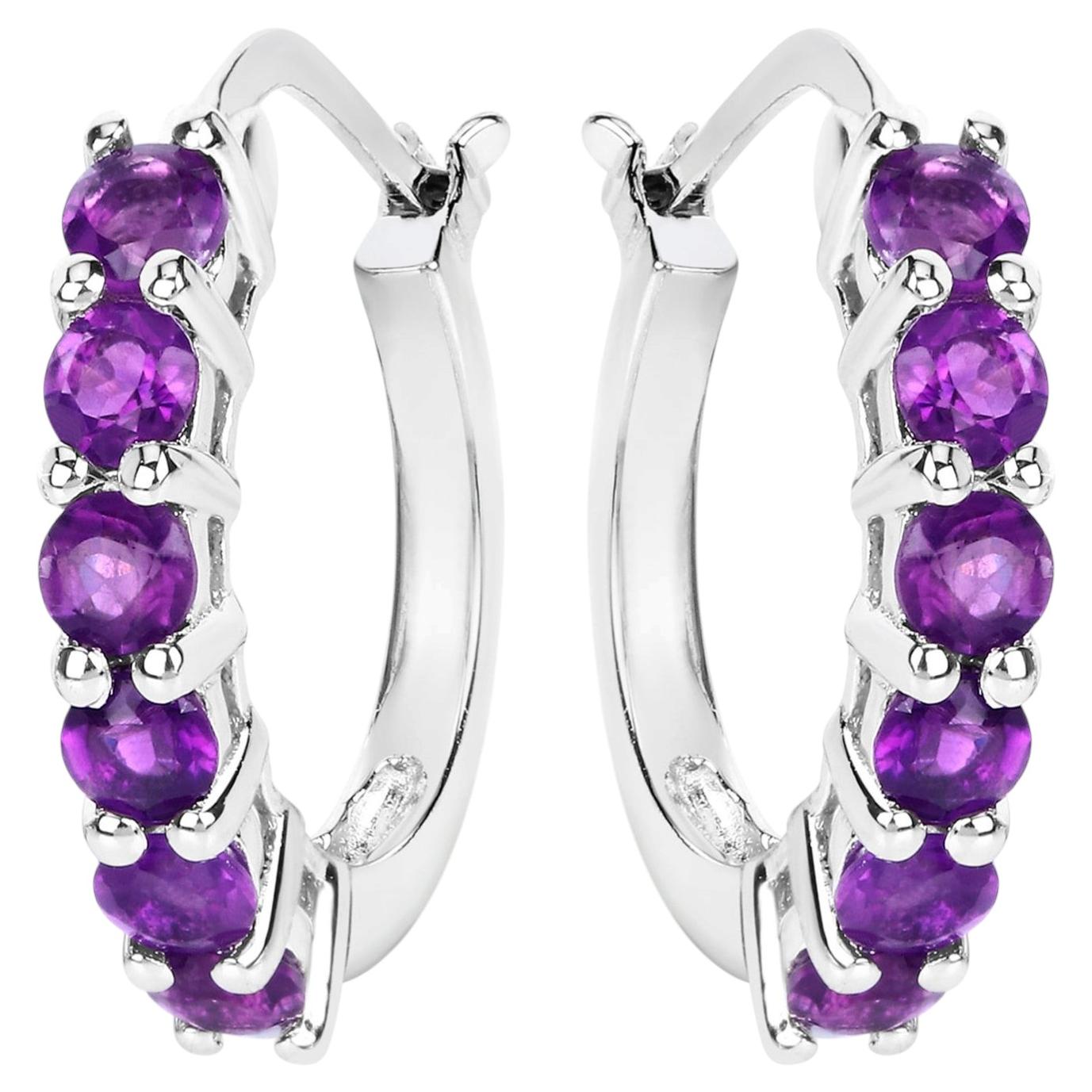 Amethyst Hoop Earrings 1.18 Carats Sterling Silver