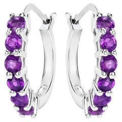 Amethyst Hoop Earrings 1.18 Carats Sterling Silver