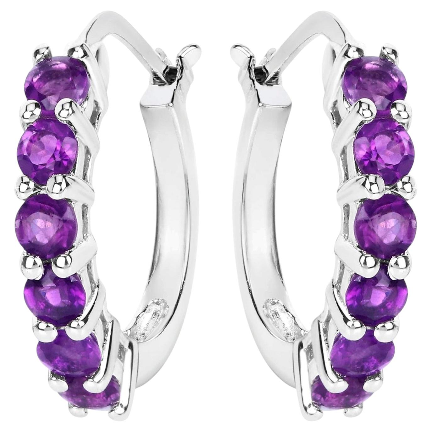 Amethyst Hoop Earrings 1.18 Carats Sterling Silver