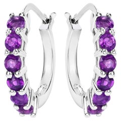 Amethyst Hoop Earrings 1.18 Carats Sterling Silver