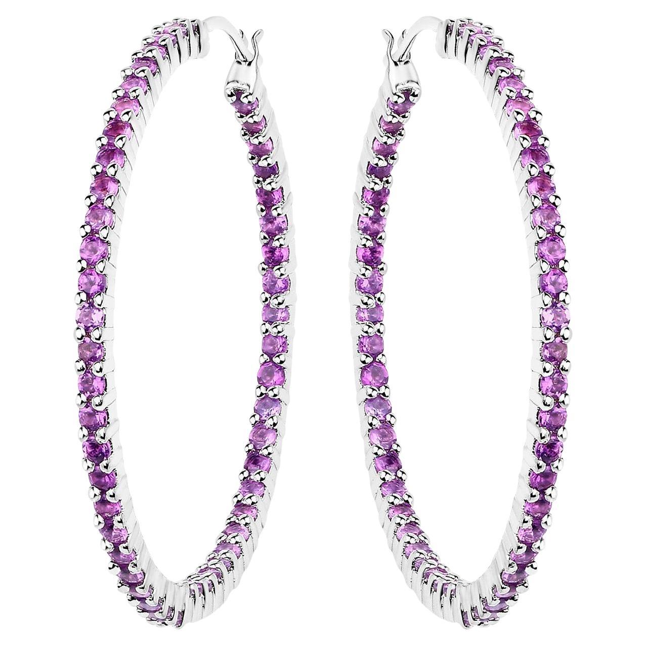 Amethyst Hoop Earrings 2.98 Carats Sterling Silver