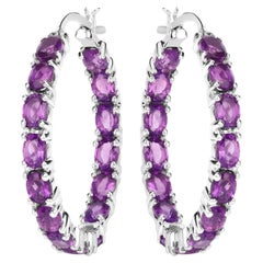 Amethyst Hoop Earrings 4.78 Carats Sterling Silver