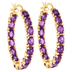 Amethyst Hoop Earrings 4.8 Carats 14K Yellow Gold Plated Silver