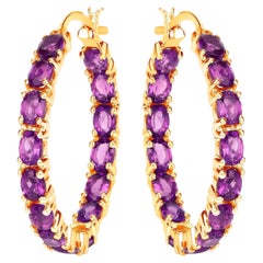 Amethyst Hoop Earrings 4.8 Carats 14K Yellow Gold Plated Silver