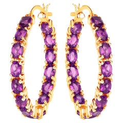 Amethyst Hoop Earrings 4.78 Carats Gold Plated Silver
