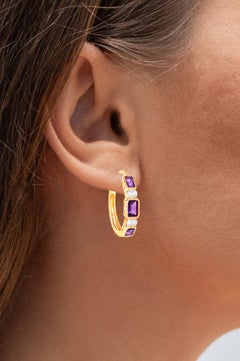 Amethyst-Ohrringe mit weißem Topas 2.12 Karat vergoldetes Silber