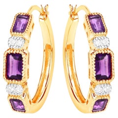 Amethyst-Ohrringe mit weißem Topas 2.12 Karat vergoldetes Silber