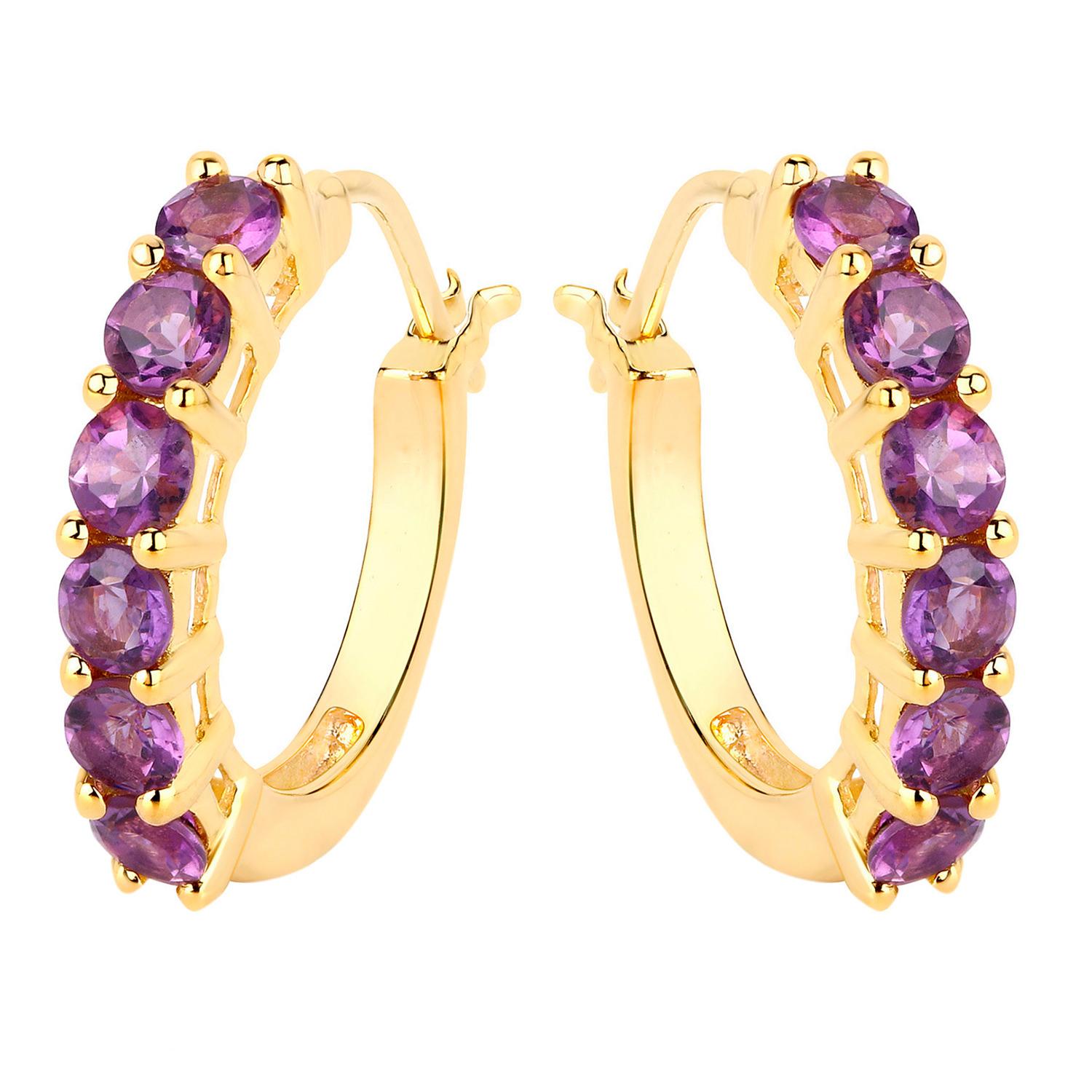 Contemporain Boucles d'oreilles Huggies en améthyste 1,18 carats Argent plaqué or jaune 18K en vente