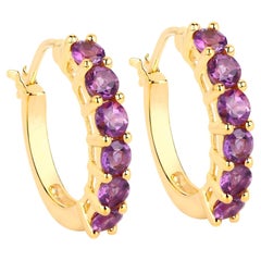 Boucles d'oreilles Huggies en améthyste 1,18 carats Argent plaqué or jaune 18K