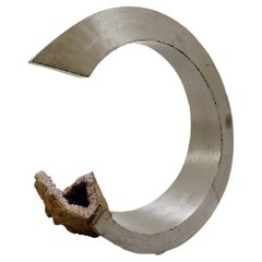 Amethyst in Brushed Aluminum Arc Sculpture, Italy, 1970s