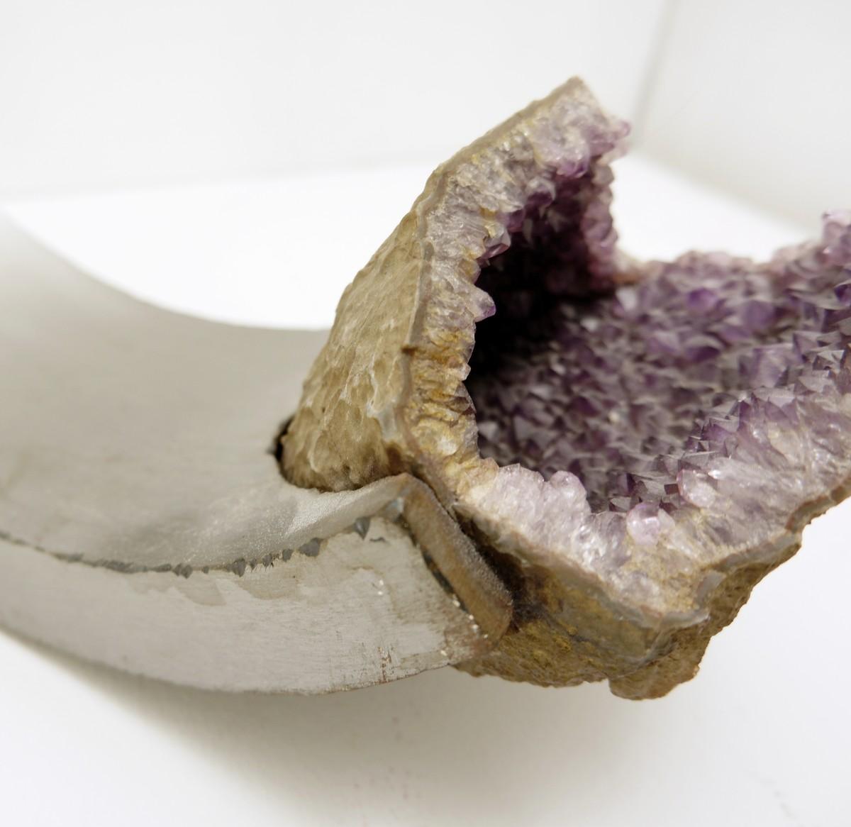 Amethyst in Brushed Aluminum Arc Sculpture, Italy, 1970s For Sale 2