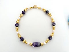 Amethyst & Indian Brass Choker Necklace with 1990s Vintage German Clasp - 120 g