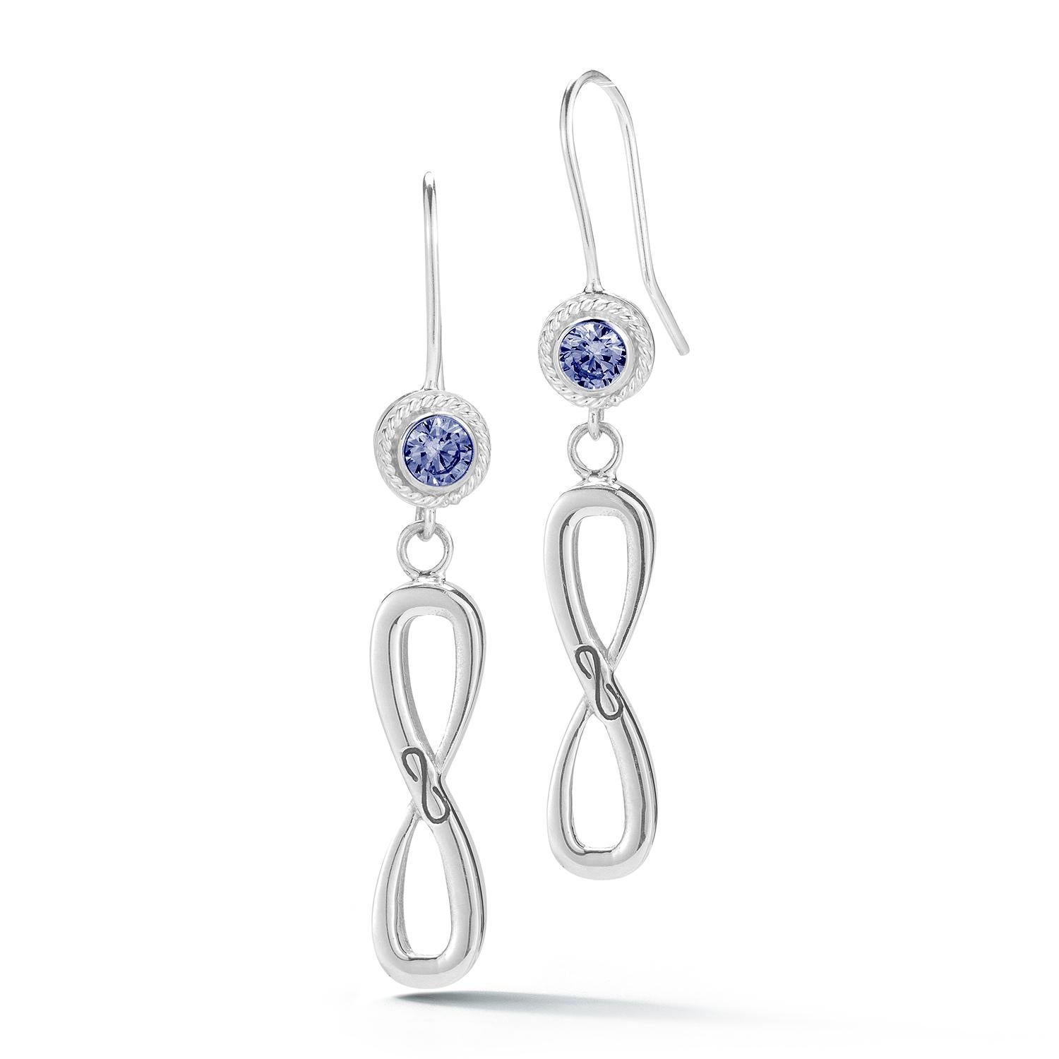 Modern Amethyst Infinity Stone Stud Wire Hook Earrings For Sale