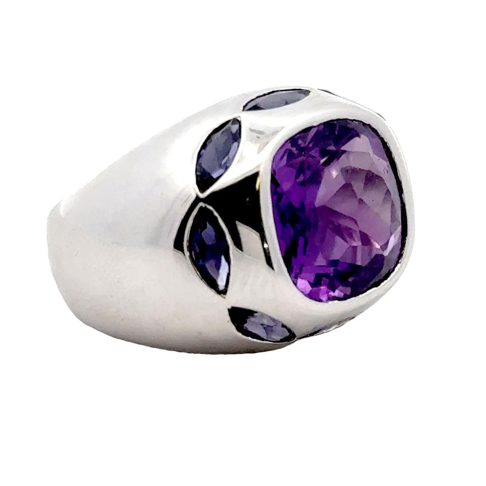 Amethyst Iolith 18 Karat Weißgold Moderner Mode-Ring Damen