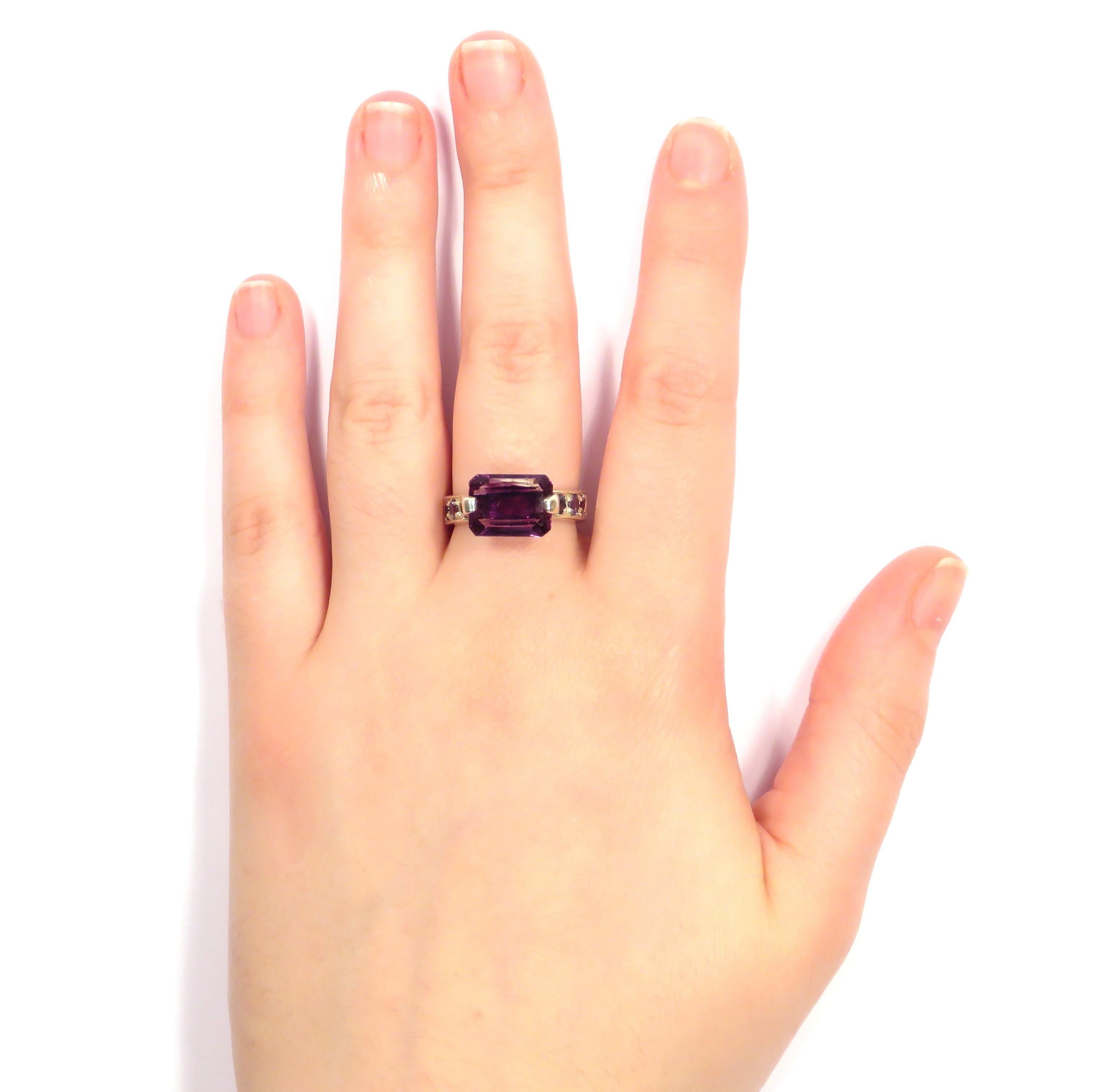 Emerald Cut Amethyst Iolite 9 Karat White Gold Cocktail Ring Handcrafted in Italy For Sale