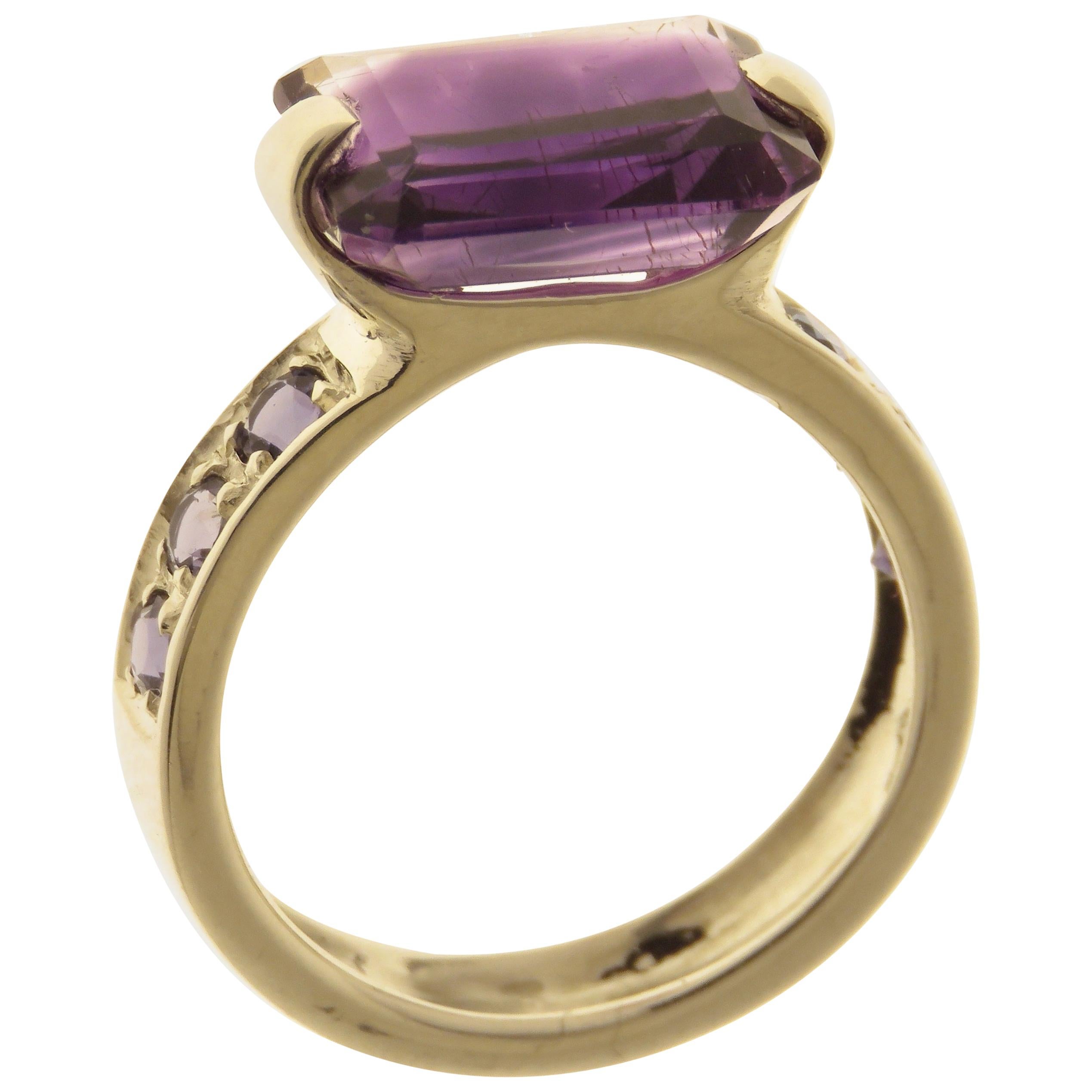 Amethyst Iolite 9 Karat White Gold Cocktail Ring Handcrafted in Italy For Sale