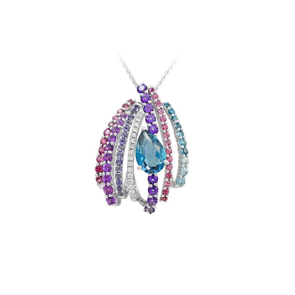 Amethyst Iolite Diamond Topaz White Gold 14 Karat Ring For Sale 2