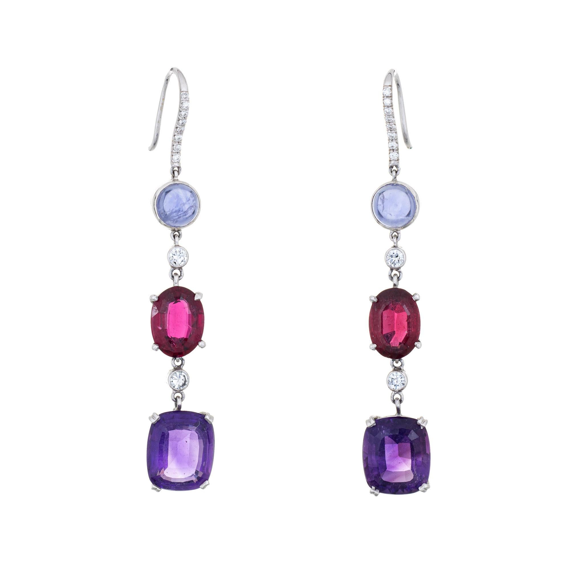 Amethyst Iolite Rhodolite Garnet Earrings Estate 18k White Gold Gemstone Drops 