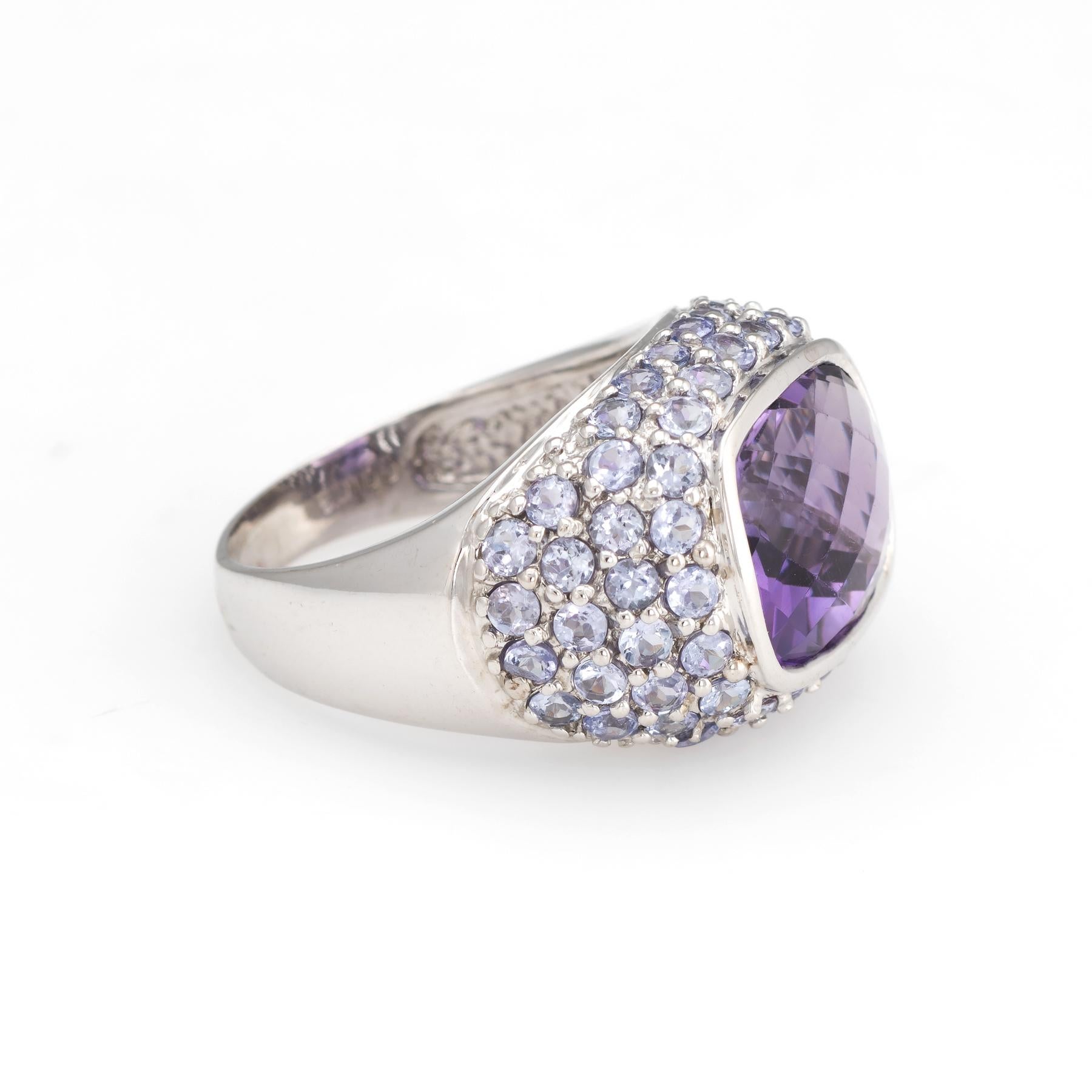 Finely detailed estate amethyst & iolite cocktail ring, crafted in 10 karat white gold. 

Checkerboard faceted amethyst measures 11mm x 10mm (estimated at 5 carats), accented with an estimated 0.75 carats of iolite. The amethyst is in excellent