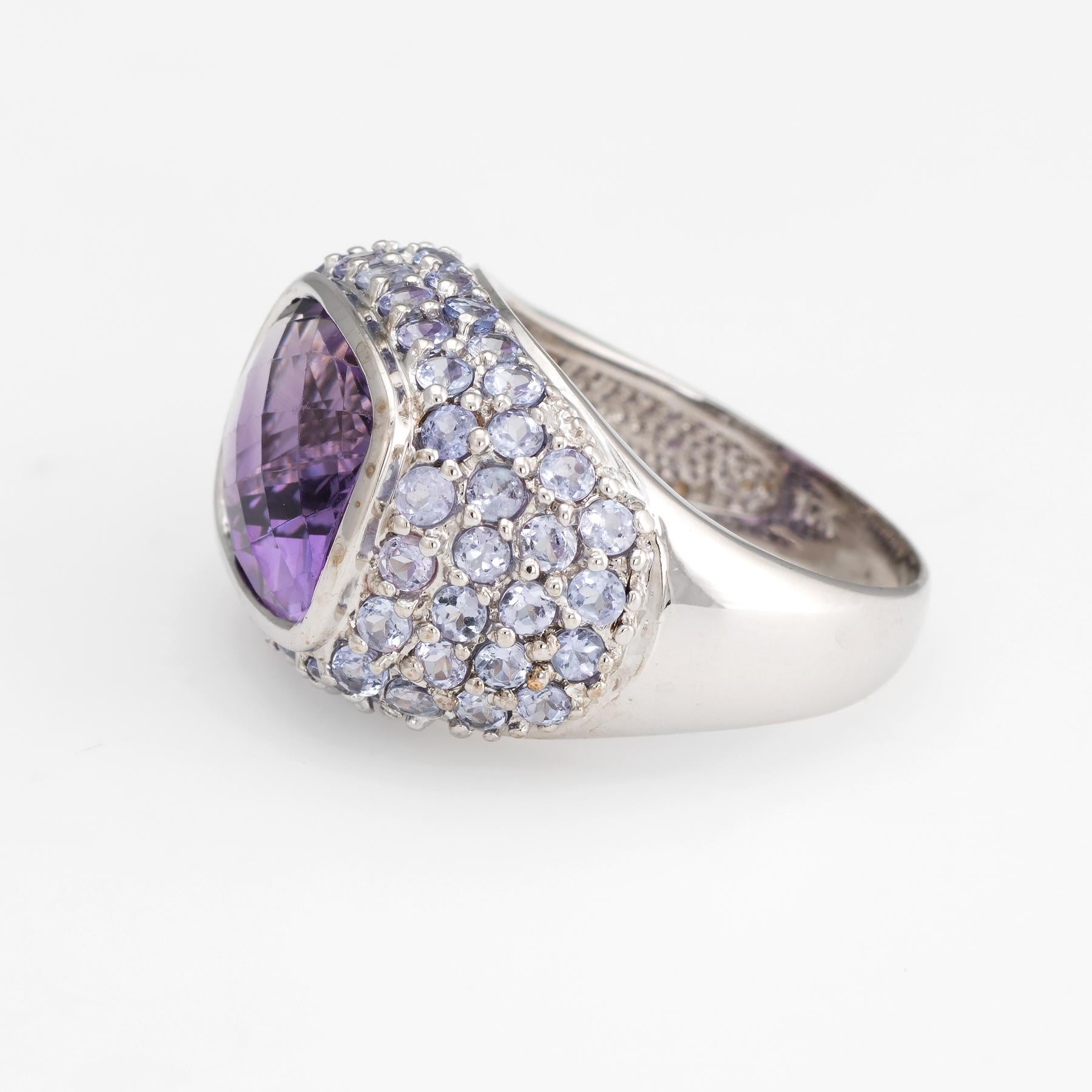Cushion Cut Amethyst Iolite Ring 10k White Gold Vintage East West Cocktail Estate Jewelry